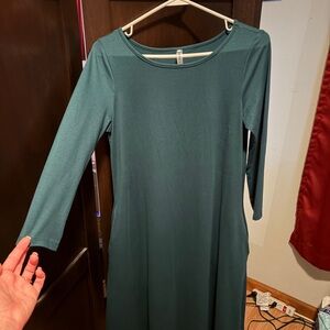 Piphany Teal Long-Sleeve Scoop Neck A-Line Dress